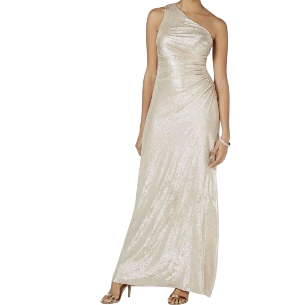 Calvin Klein One-Shoulder Cream Maxi Dress